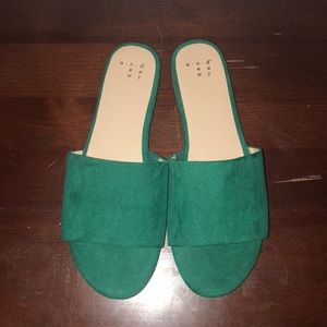 Emerald green slip-on sandals
